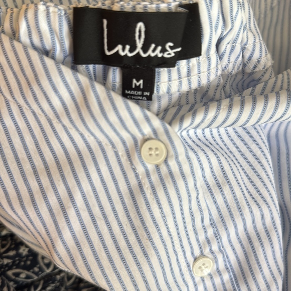 Lulus Clear Sailing Blue And White Striped Off-the-shoulder Top - Size M - Picture 5 of 5